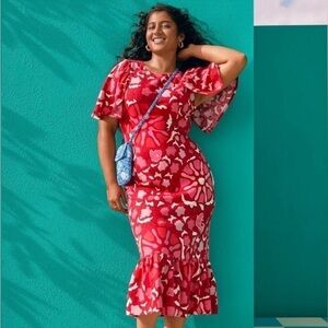 Rhode X Target Large Zinnia Floral Print Bell Sleeve Midi Dress Plus Size 26